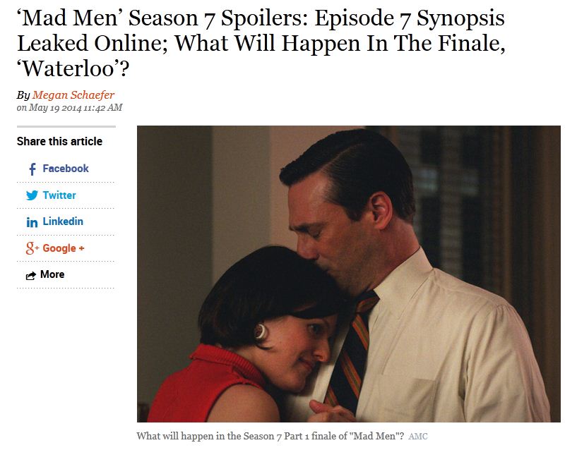 an article about 'Mad Men' season 7 spoilers