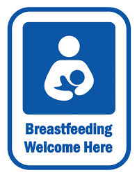 A blue sign that says "Breastfeeding Welcome Here"