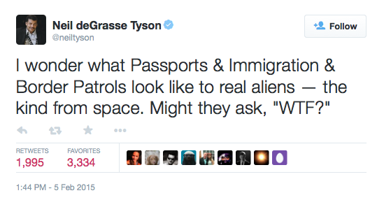 Neil deGrasse Tyson's tweet about Passports and Immigration