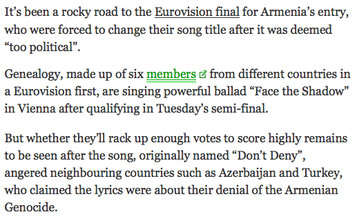 Eurovision final for Armenia's entry