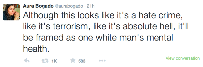 Aura Bogado's tweet about hate crime