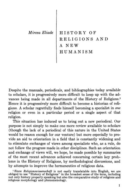 History of Religions and New Humanism