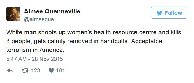 Aimee Quenneville's tweet about a terrorist attack in America