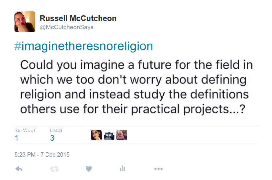 Russell Mccutcheont's tweet about defining religion