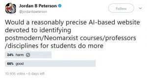 Jordan B Peterson's tweet about an Al-based website poll