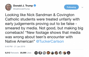President Trump's tweet about Nick Sandman and Covington Catholic Students