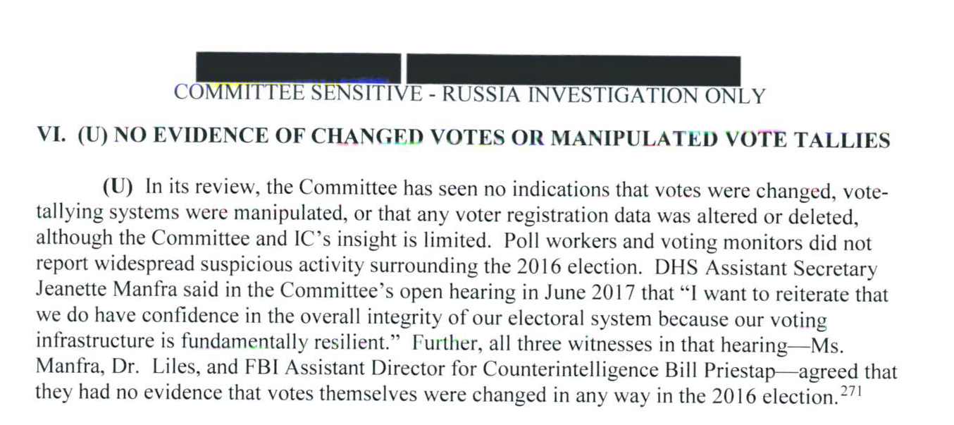 Evidence from the Russia Investigation regarding the 2016 election