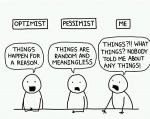 Different attitudes of an optimist, pessimist and an average person